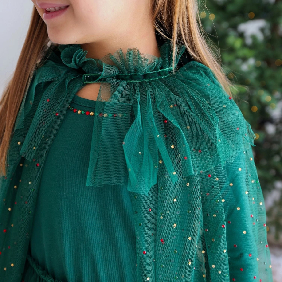 Emerald Rhinestone Christmas Cape - Dress Up Cape