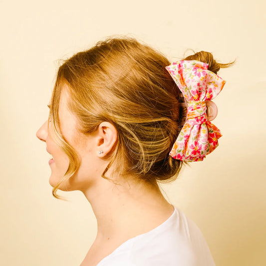 Satin Bow Claw Clip-Secret Garden Pink