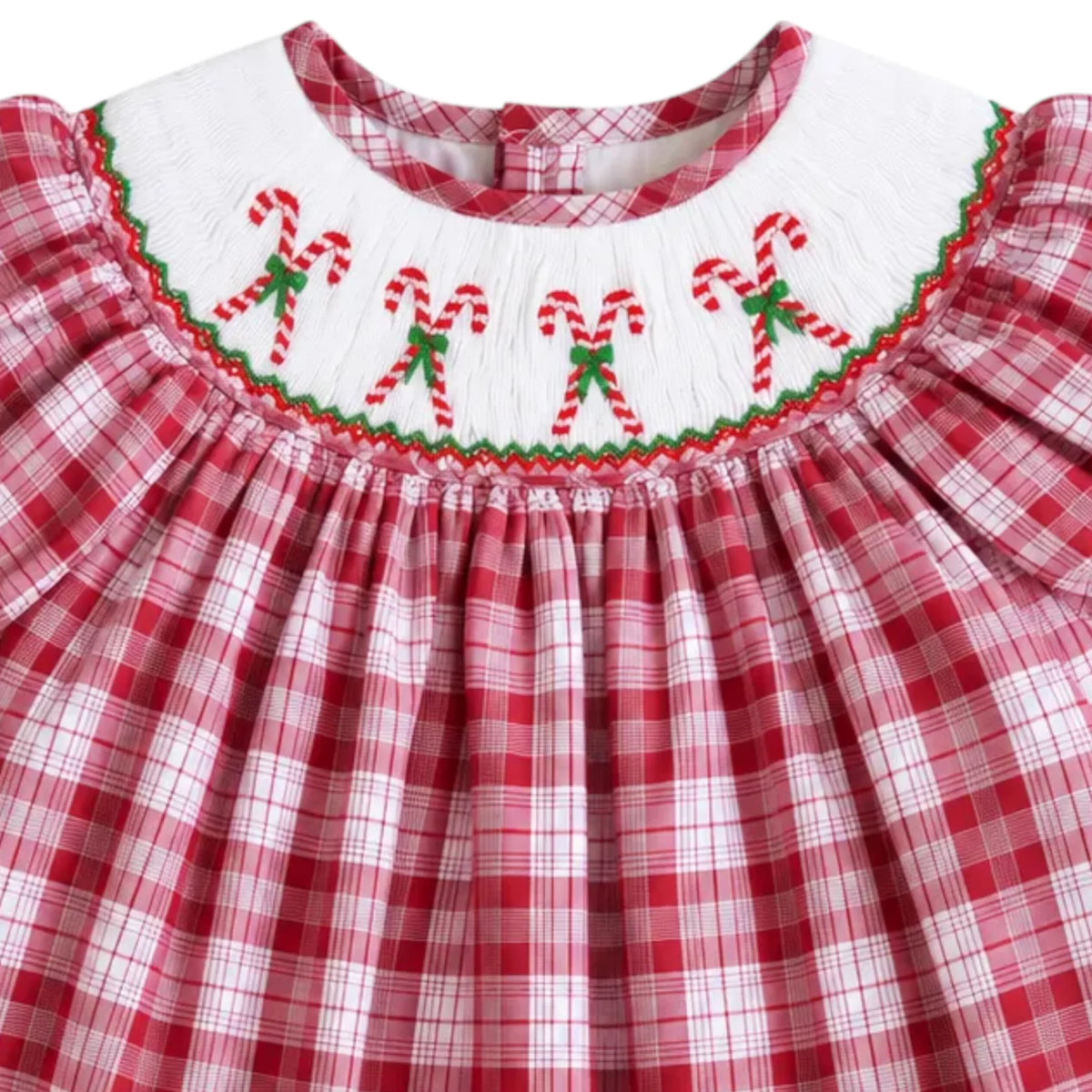 Candy Cane Smocked Red Plaid Girls Bubble