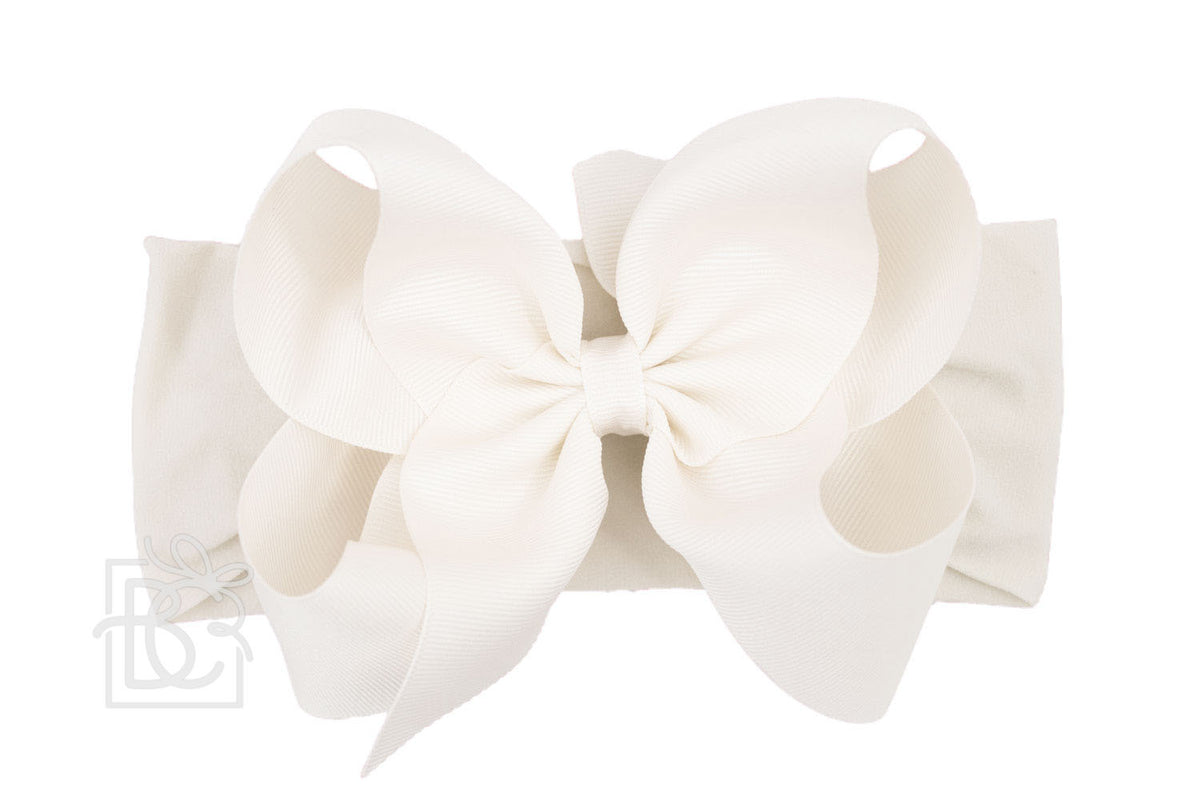 Big Antique White Headband Bow - RaineHills