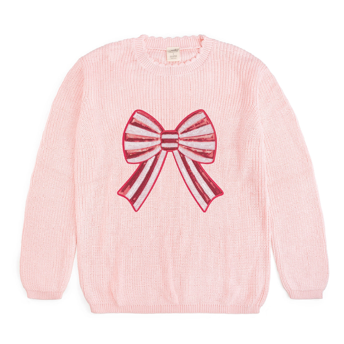 Candy Cane Sequin Bow Patch | Women's Sweater