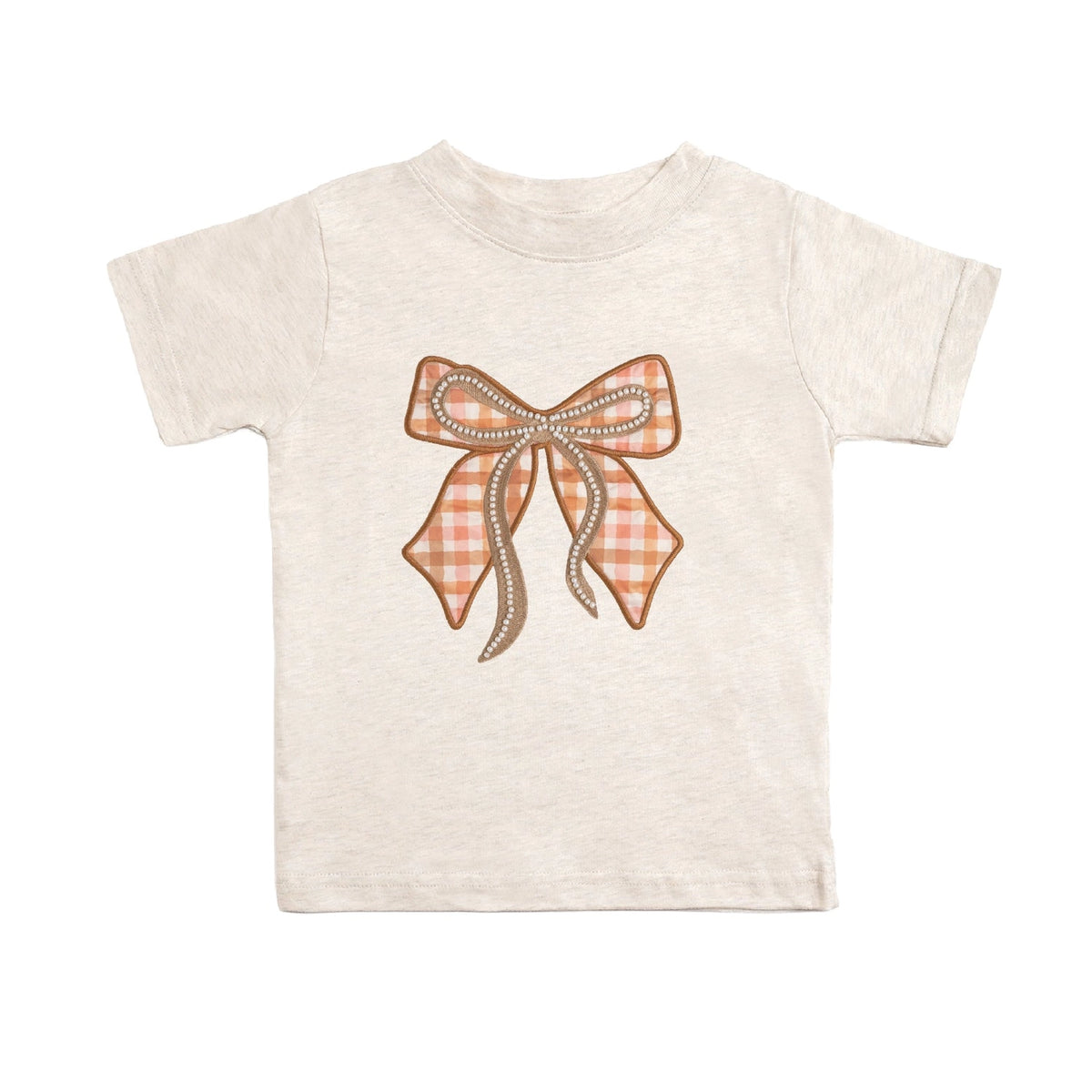 Cinnamon Plaid Bow Patch Short Sleeve T-Shirt