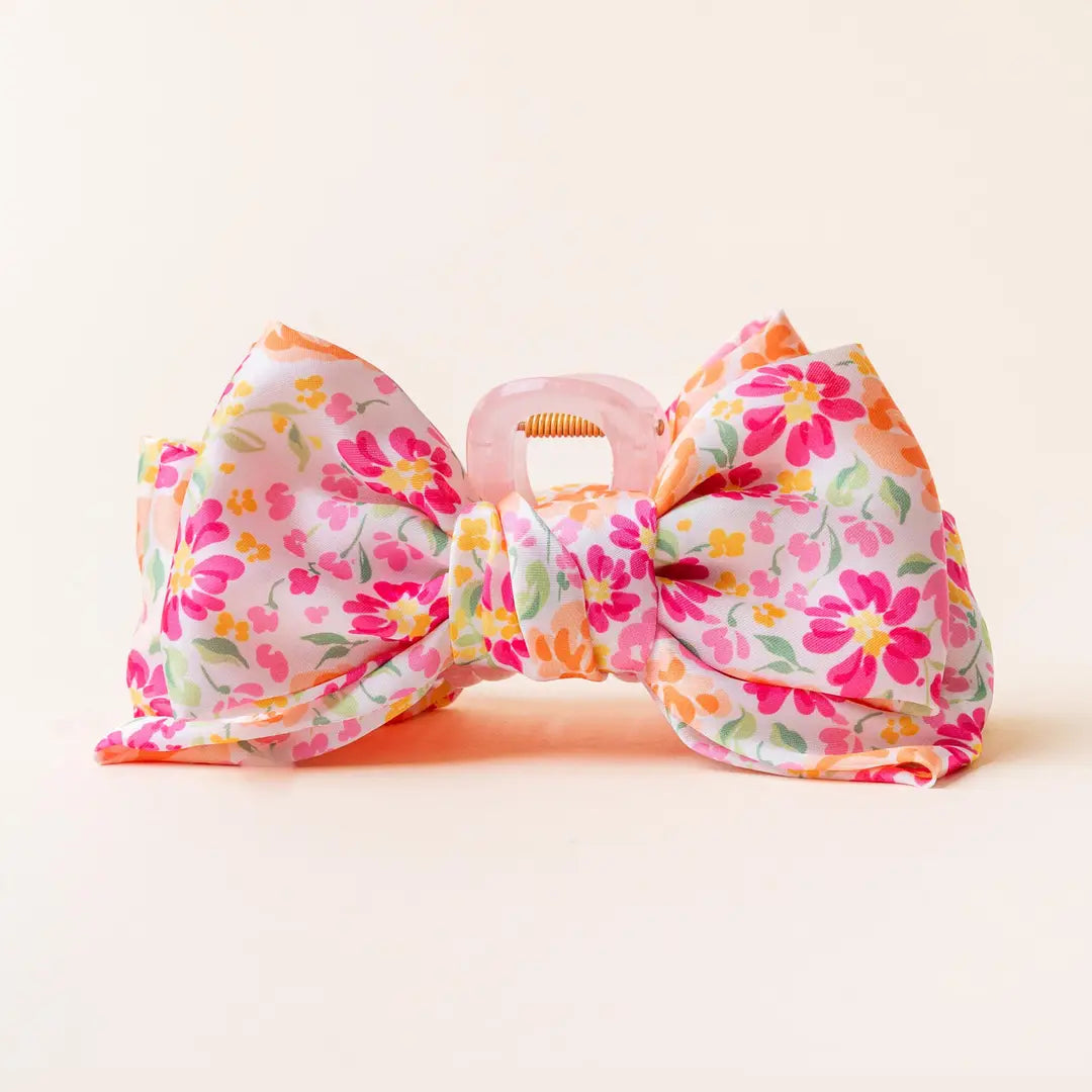 Satin Bow Claw Clip-Secret Garden Pink