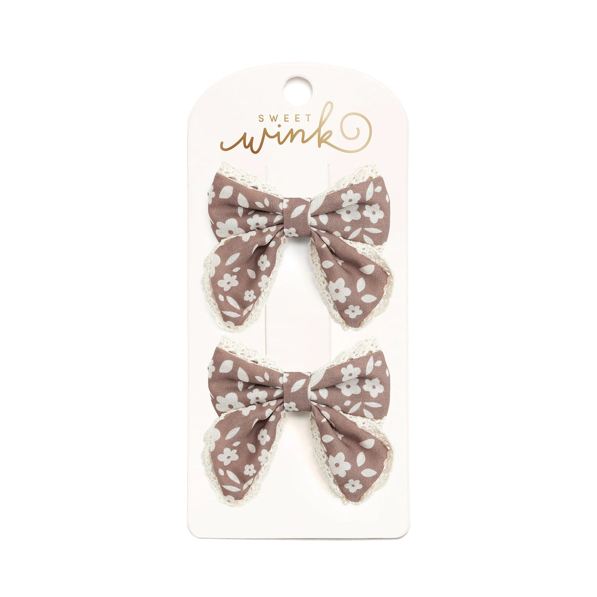 Mocha Floral Lace Bow Clip Set - Hair Bows