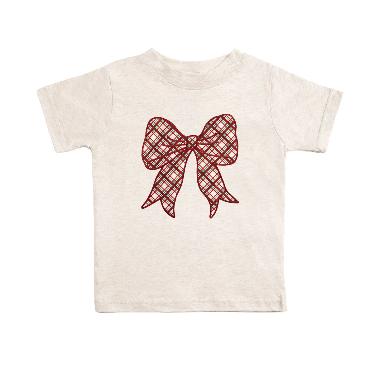 Christmas Plaid Bow Patch Short Sleeve T-Shirt