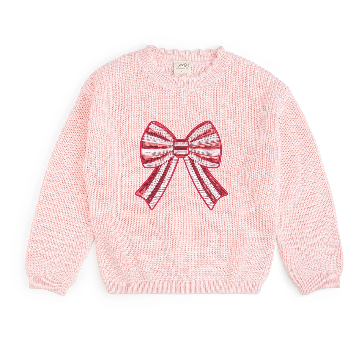 Candy Cane Swirl Sequin Bow Patch Sweater