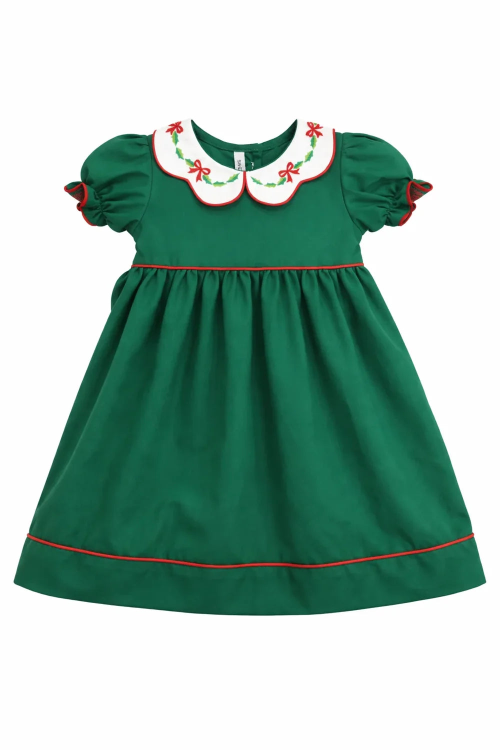 Bow & Holly Embroidered Scallop Collar | Hunter Green Dress