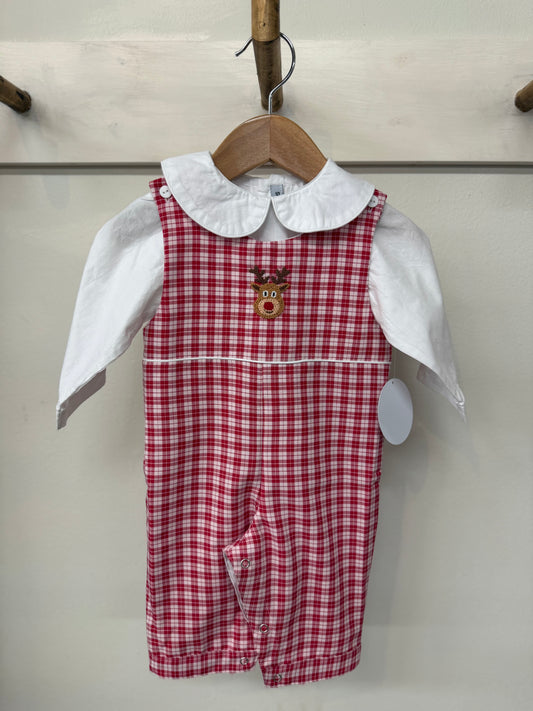 Rudolph Embroidered Red Plaid Longall