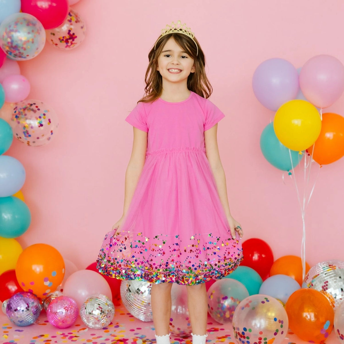 Raspberry Confetti Short Sleeve Tutu Dress