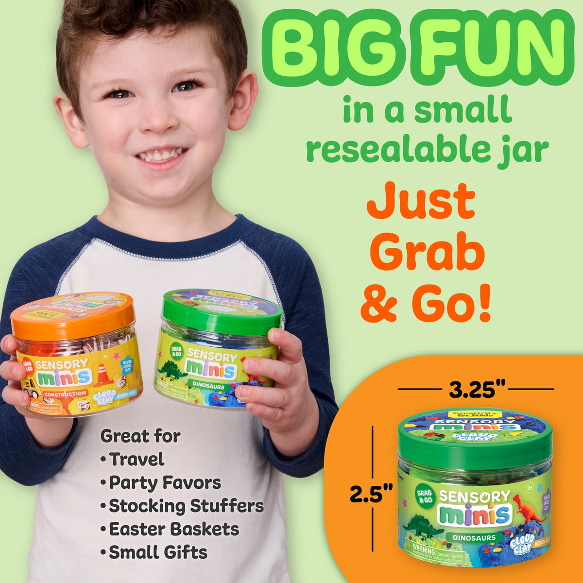 Sensory Mini Play Kit Jar with Cloud Clay: Dinosaur Theme