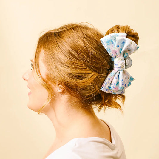 Satin Bow Claw Clip | Secret Garden Blue