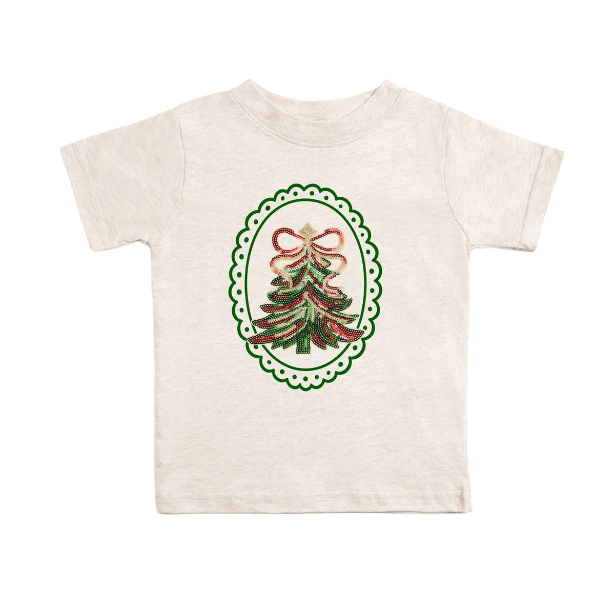 Sequin Christmas Tree Patch Short Sleeve T-Shirt