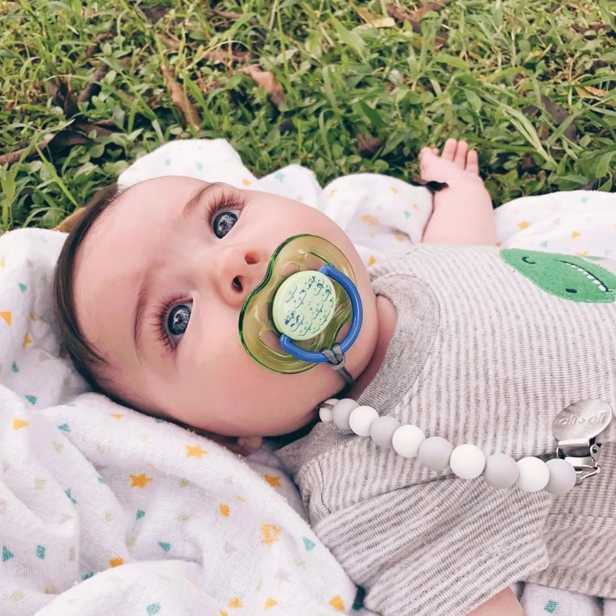 Silicone Pacifier Clip | Grey-White