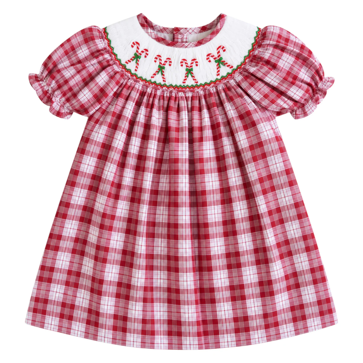 Candy Cane Smocked Red Plaid Dress