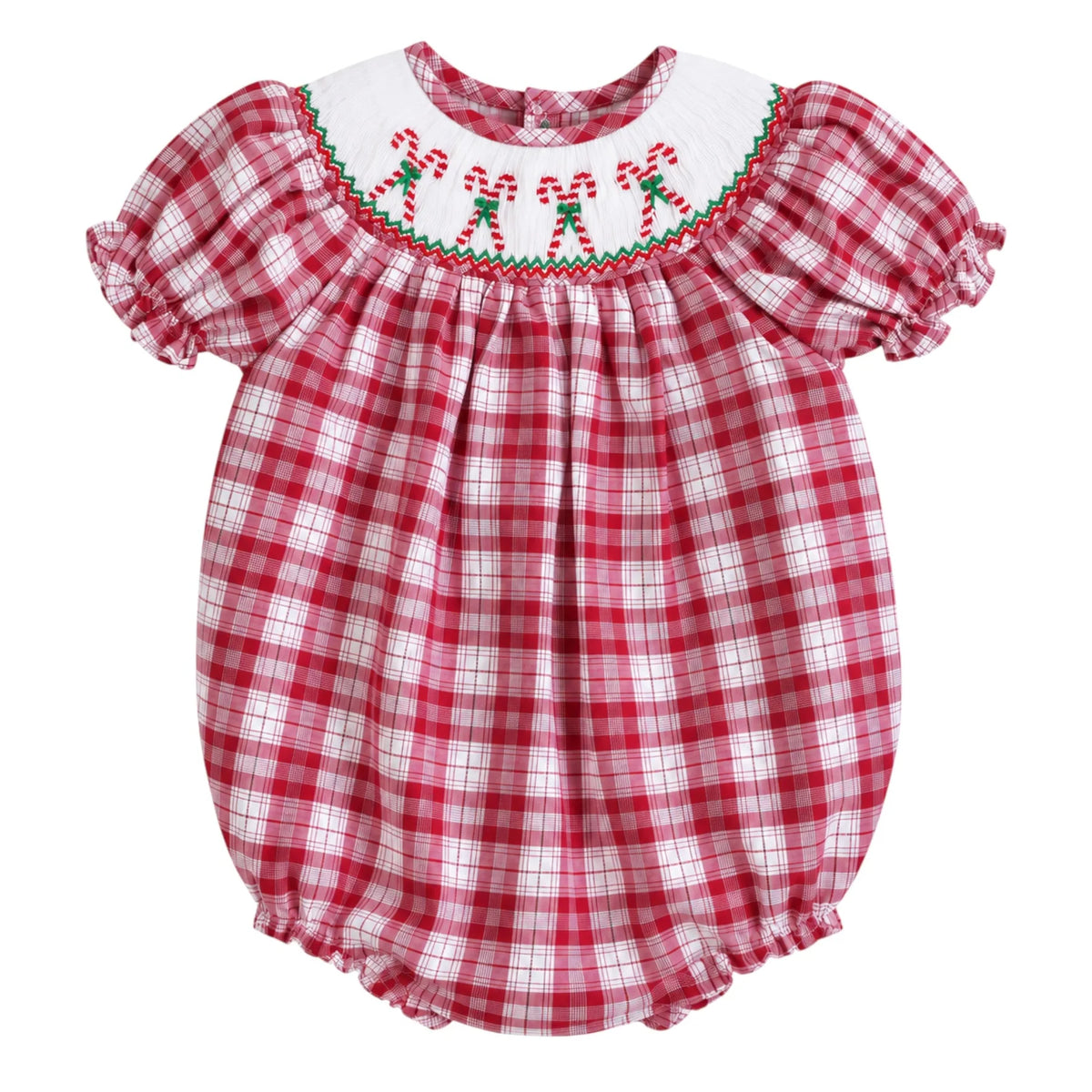 Candy Cane Smocked Red Plaid Girls Bubble